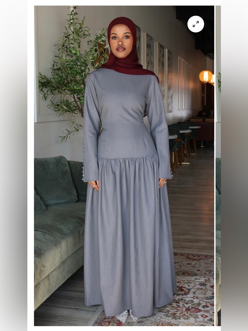 Modest Long-Sleeve Maxi Dress in Grey